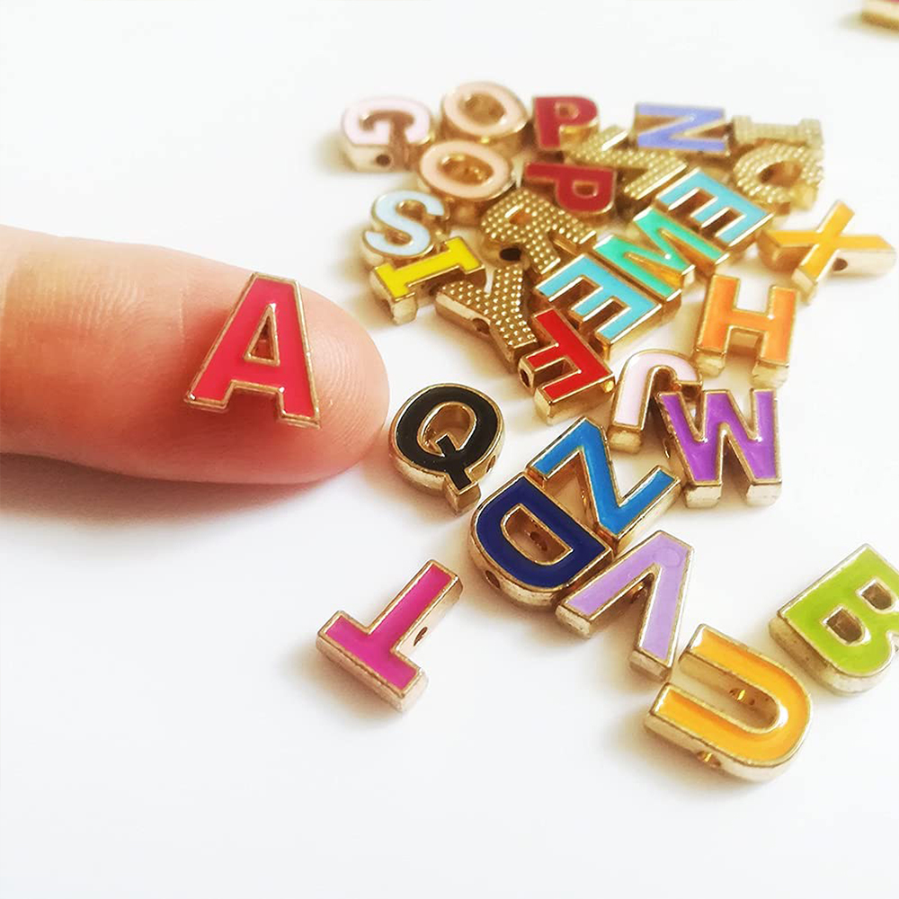 Arts And Crafts 52Pcs Alloy Enamel Capital Alphabet 2 Sets of A-Z Charm Loose Beads for DIY Bracelet Necklace Jewelry Making