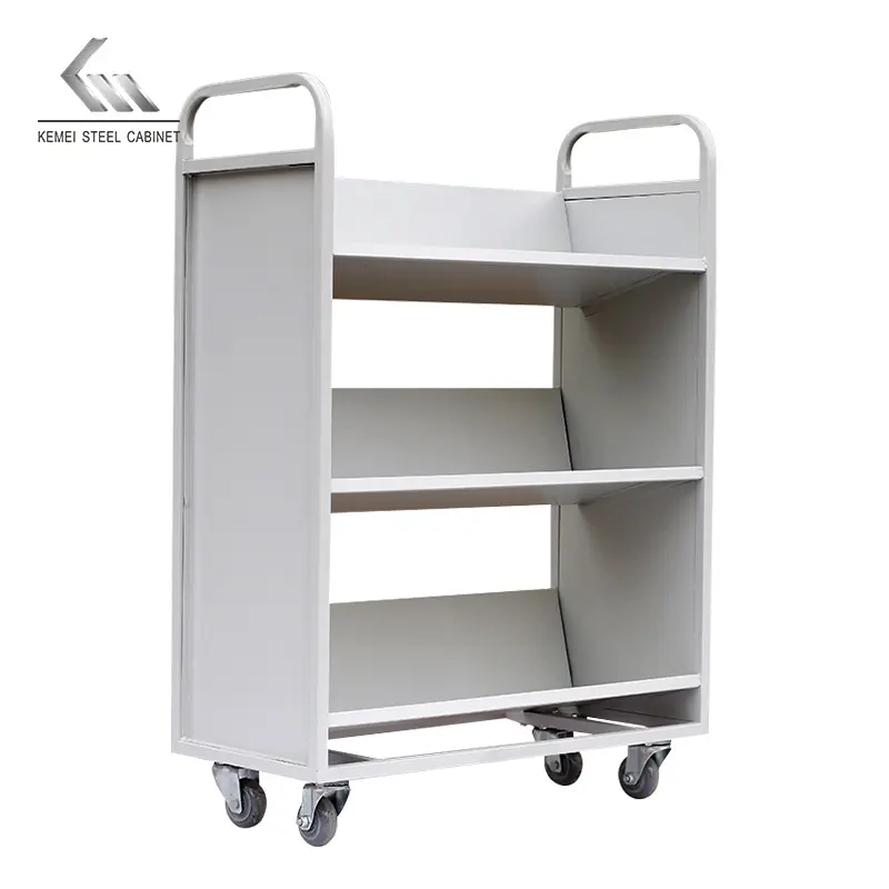 Double Sided Steel Book Trolley Library Cart Double Sided Book Trolley Handles Both Sides Keranjang Buku Carrito De Libros