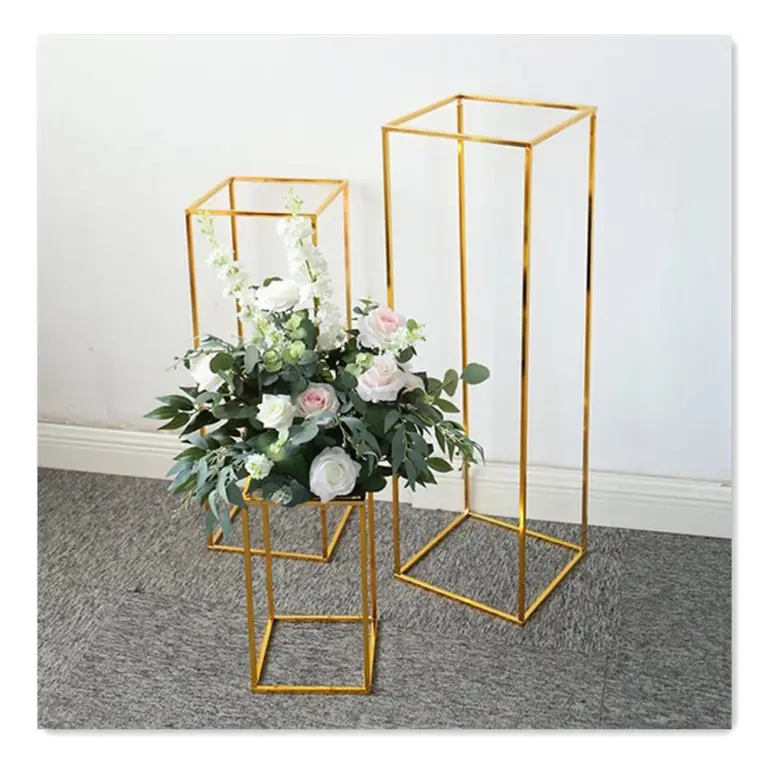 Hot sale Wedding props Event Rectangle Frame Centerpieces Flower Stand Gold plinths creative decoration