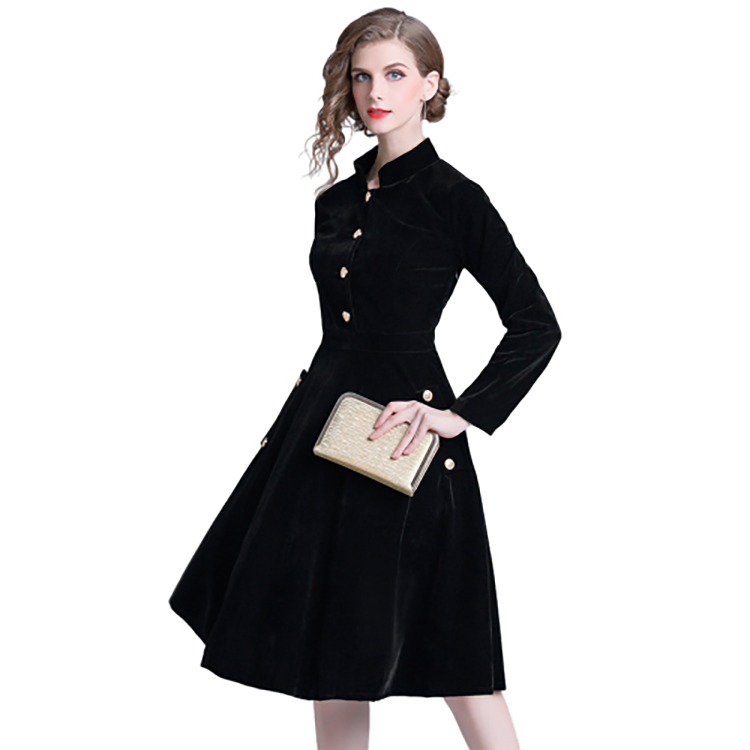 Ladies Shirt Dress Women Sexy Puff Sleeve Square Neck Single-Breasted Velvet Slim Fashion A Line Dresses For Women