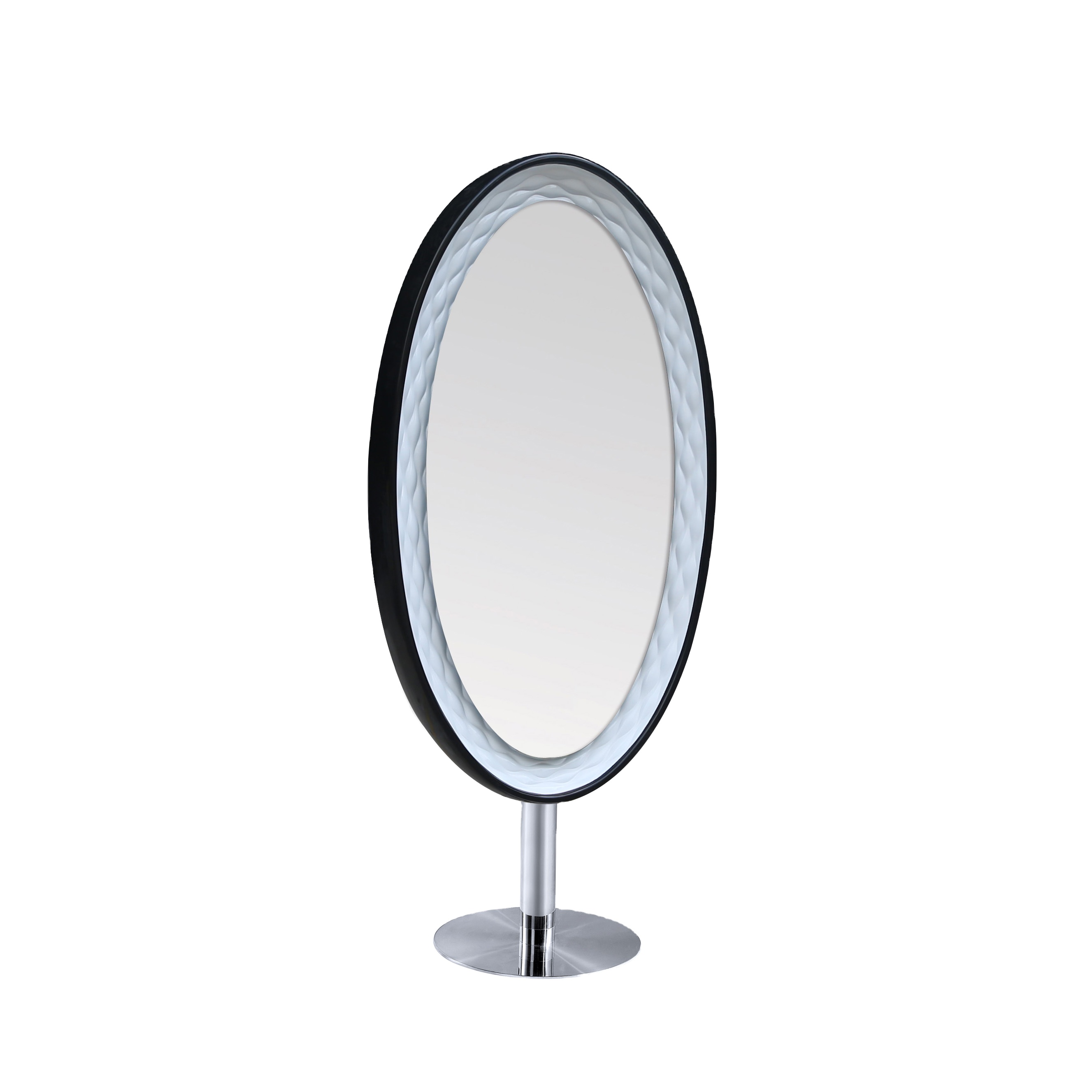 Salon Mirrors Supplies Stainless Steel Oval Styling Single Stations Set White Barber Used Round Mirrors