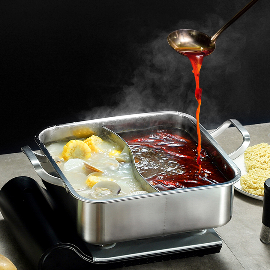 Прямая поставка, горячий горшок с двойным вкусом из нержавеющей стали 304, горшок Shabu, кухонная утварь, горшок для горячего приготовления, Квадратная тарелка для жарки
