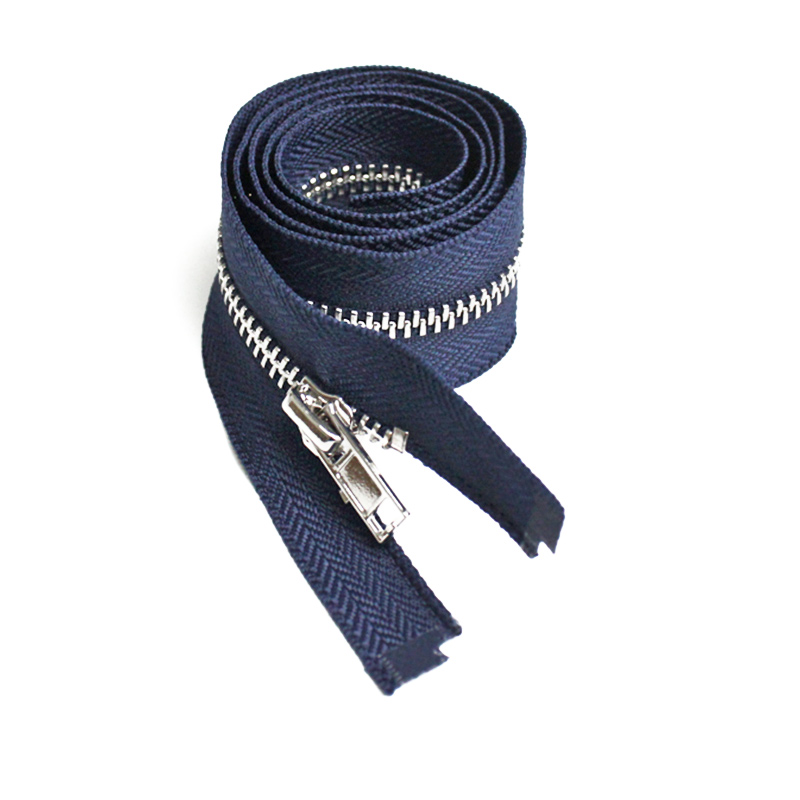 High quality custom wholesale blue fabric white teeth color metal zipper for clothing