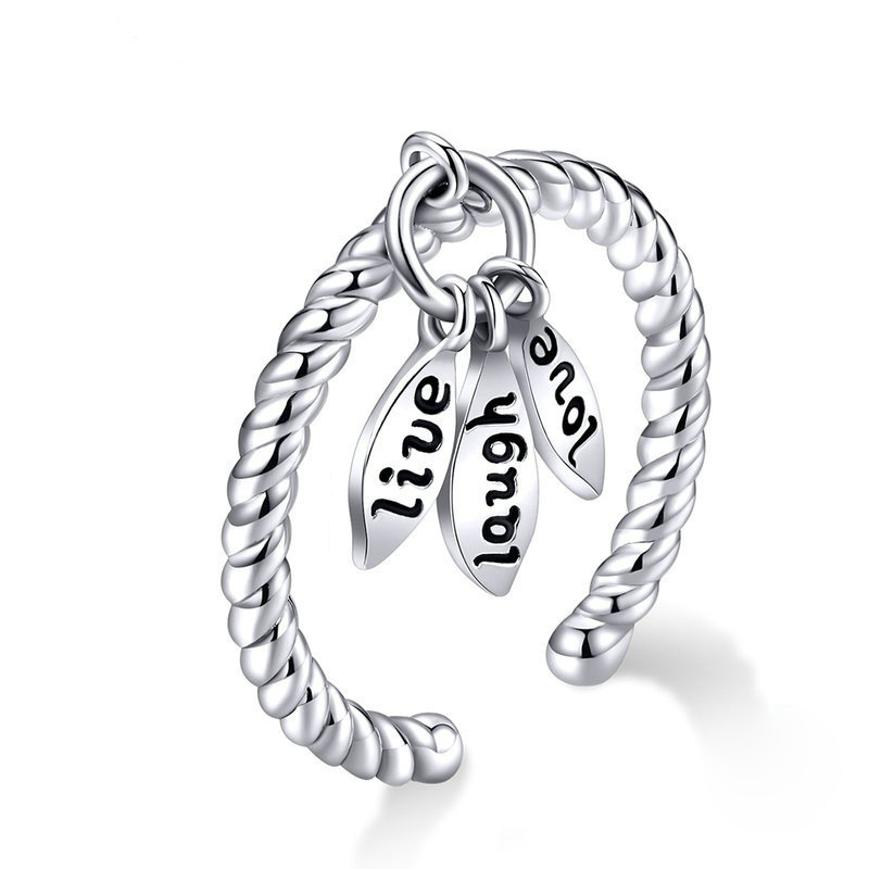 925 sterling silver jewelry twisted leaves letter love life charm open rings women