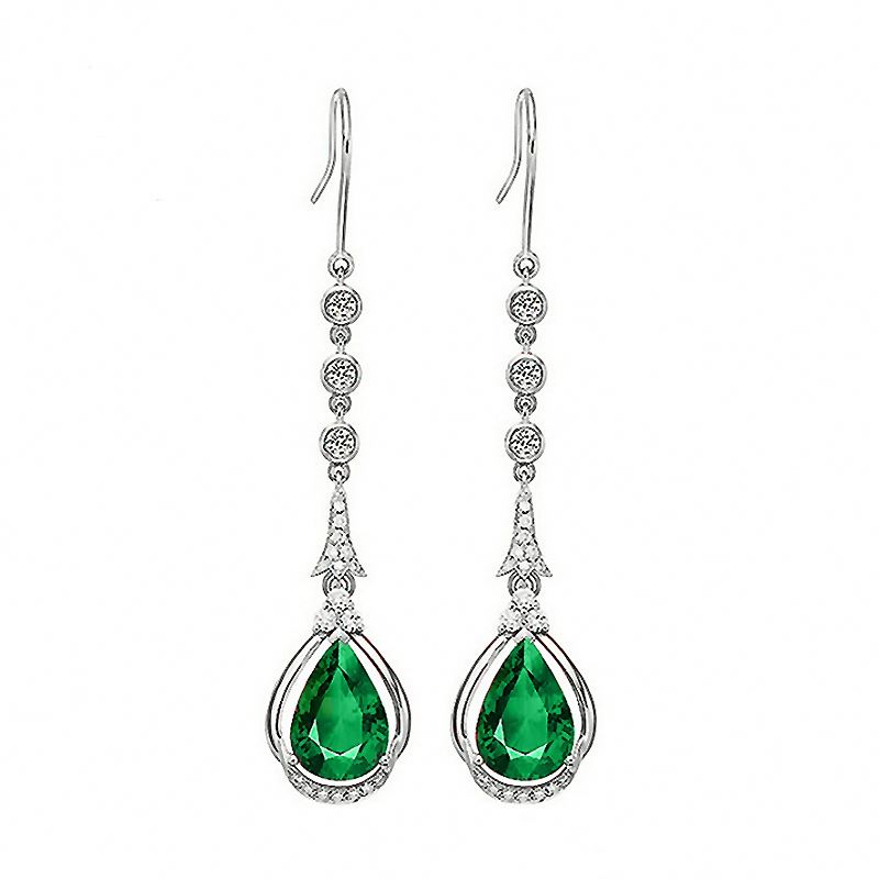 High Quality Micro Pave Diamond Drop Earrings Green Waterdrop Cubic Zirconia Hook Earrings For Lady