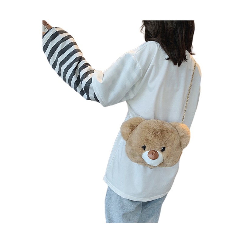 Faux fur bear bag with chain soft touching feeling hot sale with many colors