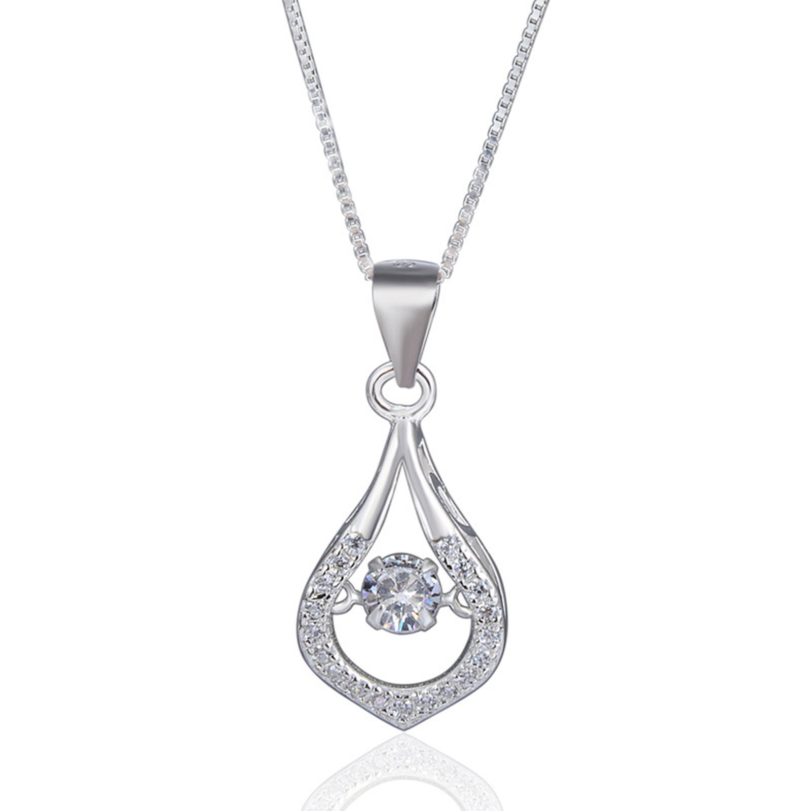 2021 New Design Ladies 925 Sterling Silver Zircons Waterdrop Pendant Necklace