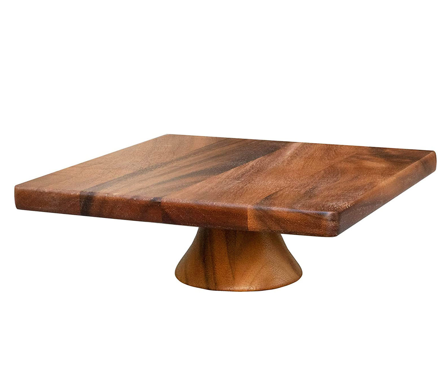 Acacia Wood Cake Stand, 11 Inch Square Display with Wooden Pedestal, Small and Mini Cakes