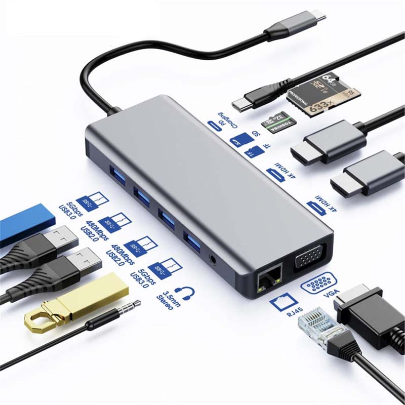 Док-станция для ноутбука 12 в 1, Usb 3,0, Usb Type-C