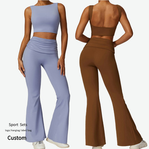 Wholesale Hollow Out Back Sport Bra Workout Flare Pants Woman Gym Suit Legging Set Yoga Clothes Custom Women Sports Sets