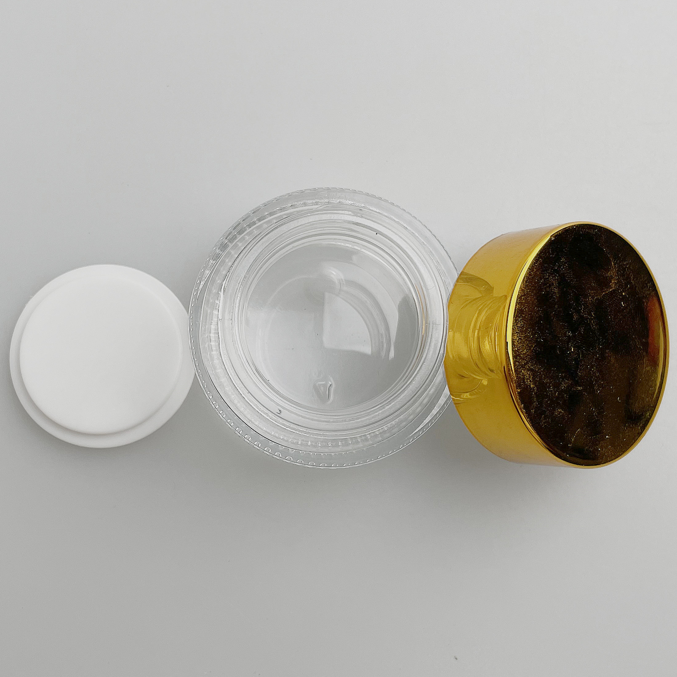 15g golden cosmetics packaing glass empty glass jar for cosmetic glass jar with gold plastic lids