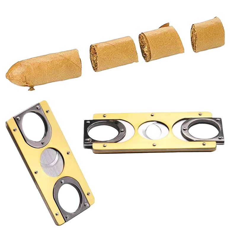 Custom Luxury Double Cigar Cutter Stainless Steel Table Cigar Cutter Accessories