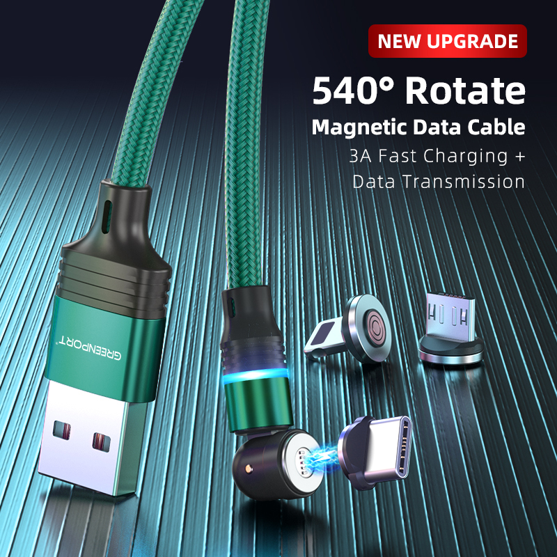 3 in 1 540 degree fast charging mobile phone accessories new design magnetic type c usb cable data cable dropshipping