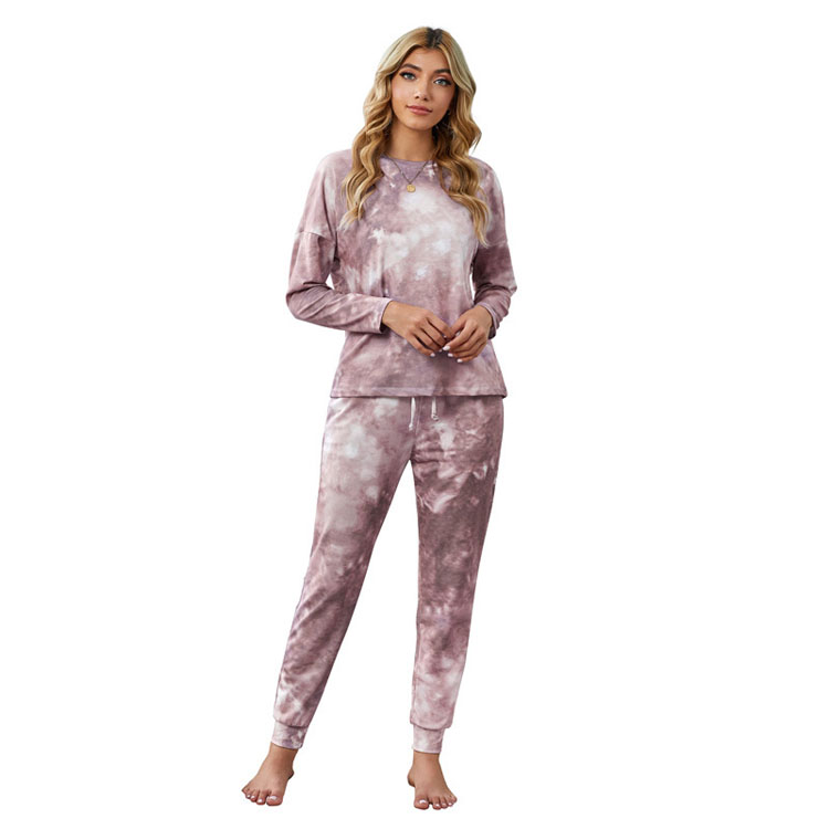 2021 Outer Wear Home Suit Women Autumn And Winter New Tie Dye Printing Top And Down Nightwear Pajama Sets Women Sleepwear