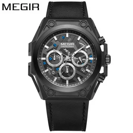 MEGIR Brand Retro Wristwatch Steel Case Watch Tourbillon Sport Clock Leather Casual Business Men Watches Relojes Hombre