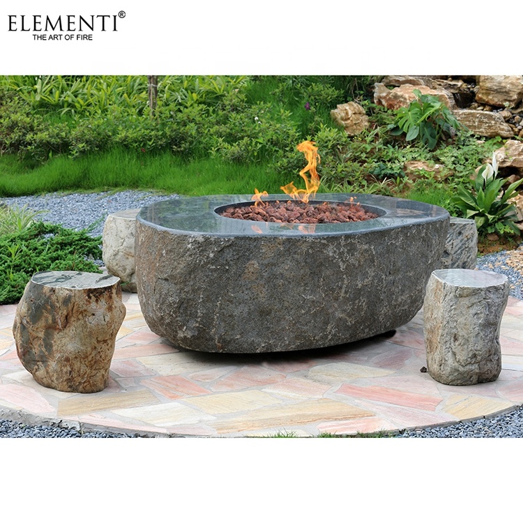 Elementi backyard patio large natural stone fire pit burner out door electric control gas or propane firepit