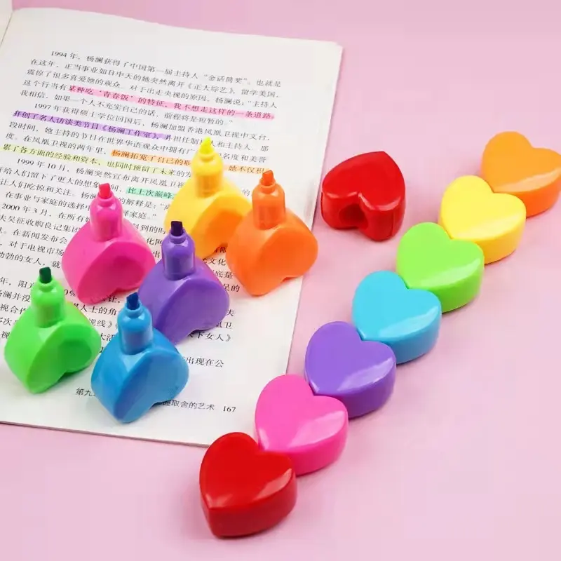 Wholesale kids creative  6 color marker heart shape highlighter pen set