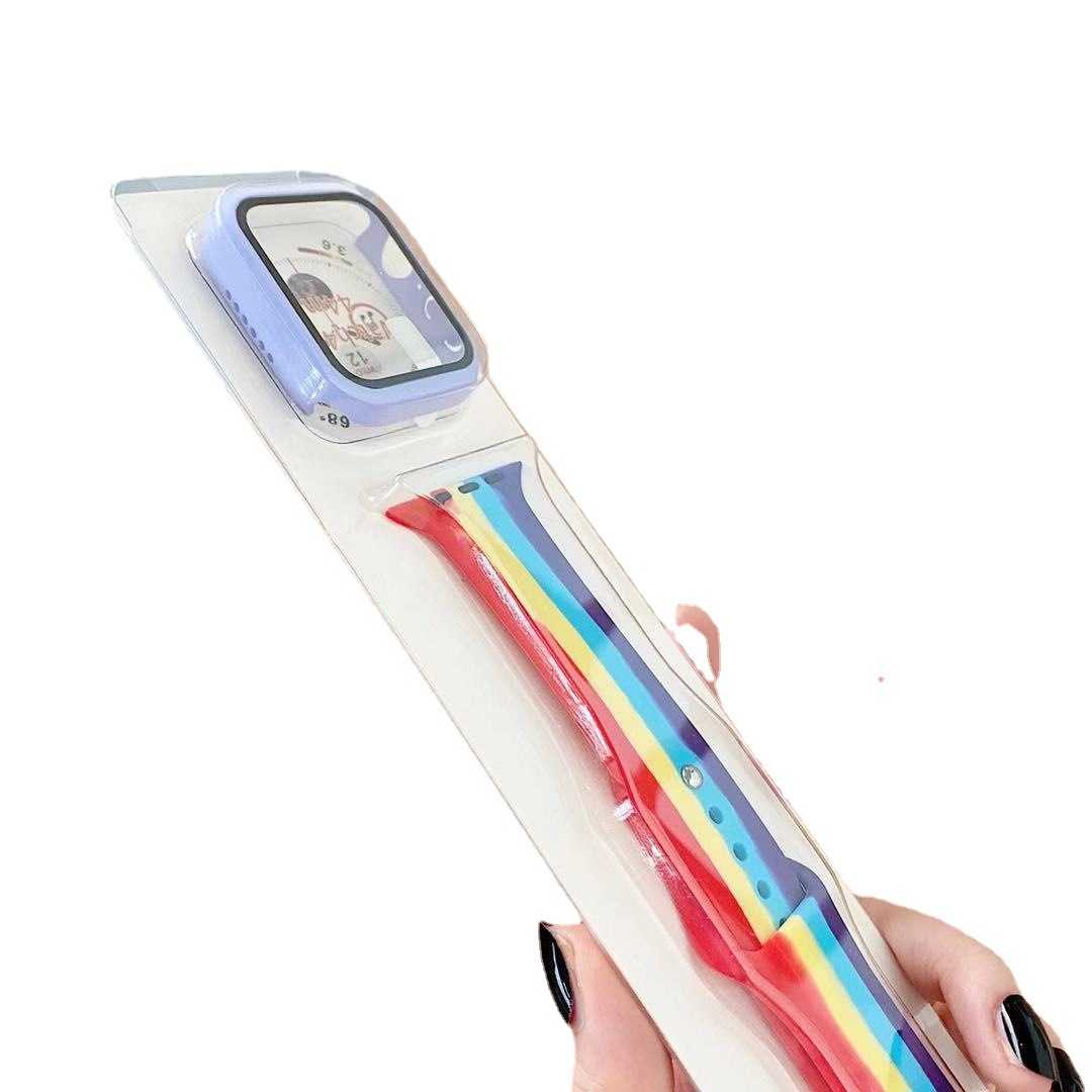 Rainbow silicone Watch Strap For Apple watch band 38MM/40MM/42MM/44MM with watch case