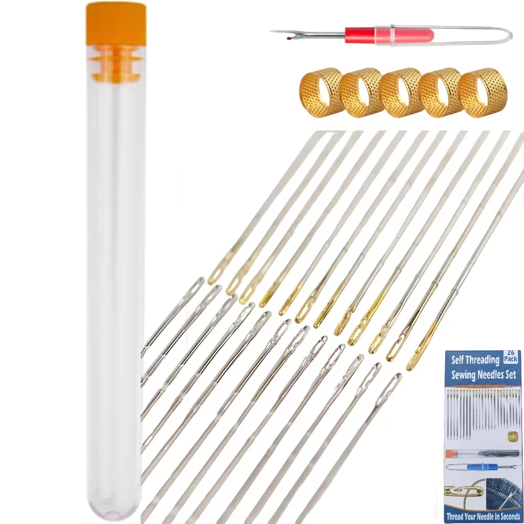 Self Threading Sewing Needles Set for Hand Sewing Sewing and Mending Embroidery Easy Side Threading High-Level 3 Sizes