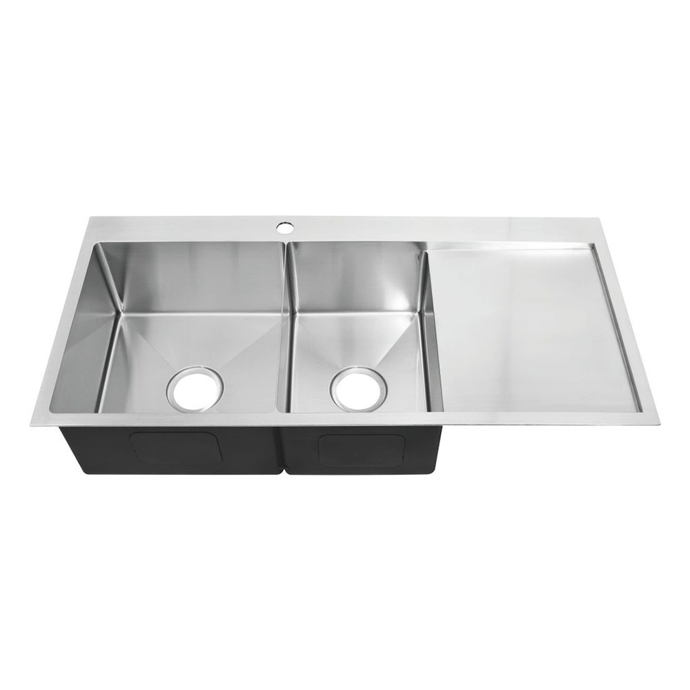 Handmade Malaysia Double Bowl House Kitchen Sink 304 Stainless Steel With Drainboard