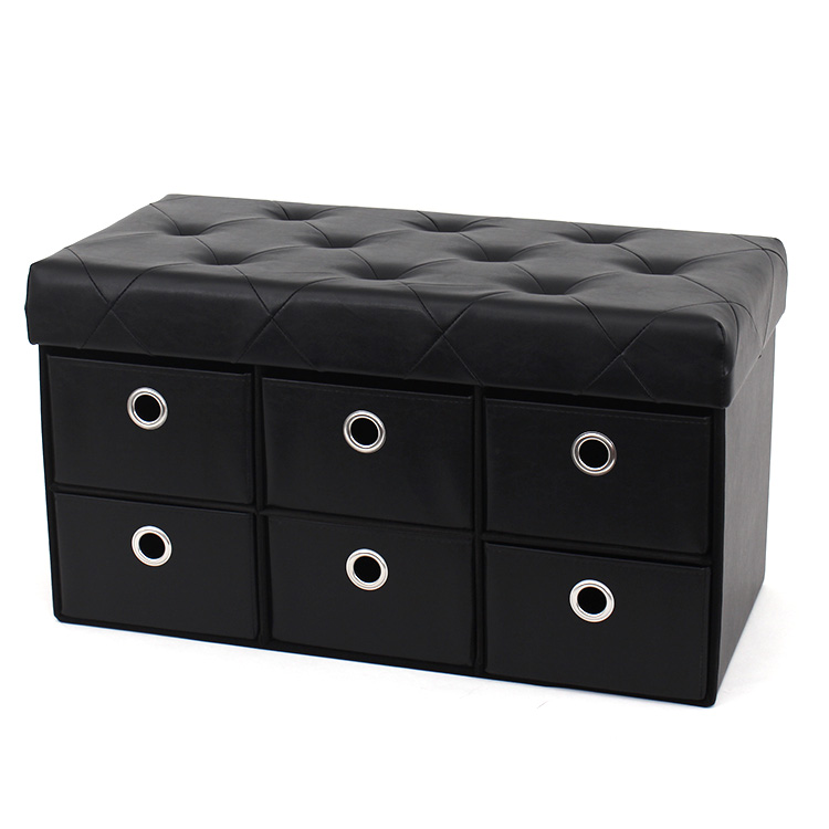 Customized Factory Wholesale Modern Home Furniture Faux Leather Foldable Storage Ottoman with Drawers