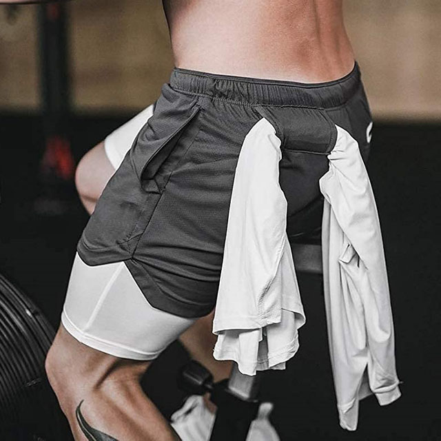Mens Sports Quick-drying Pants Fitness Shorts With Zipper Pocket Towel Ring