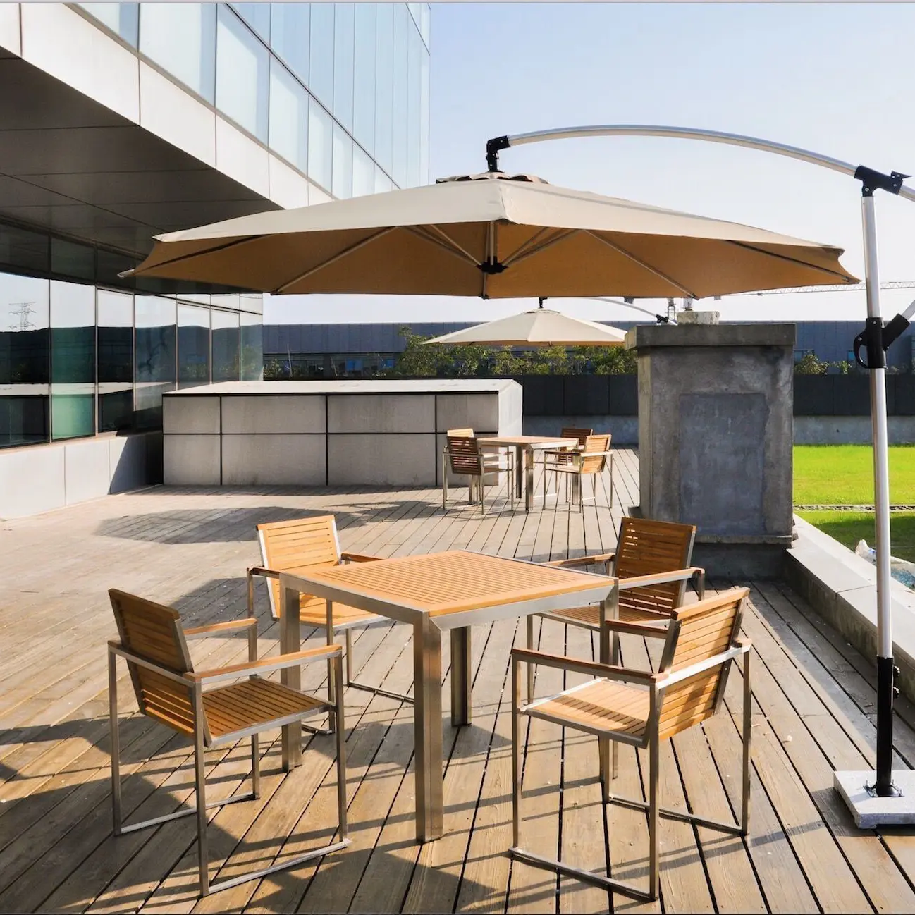 outdoor leisure stainless steel teak terrace patio table set