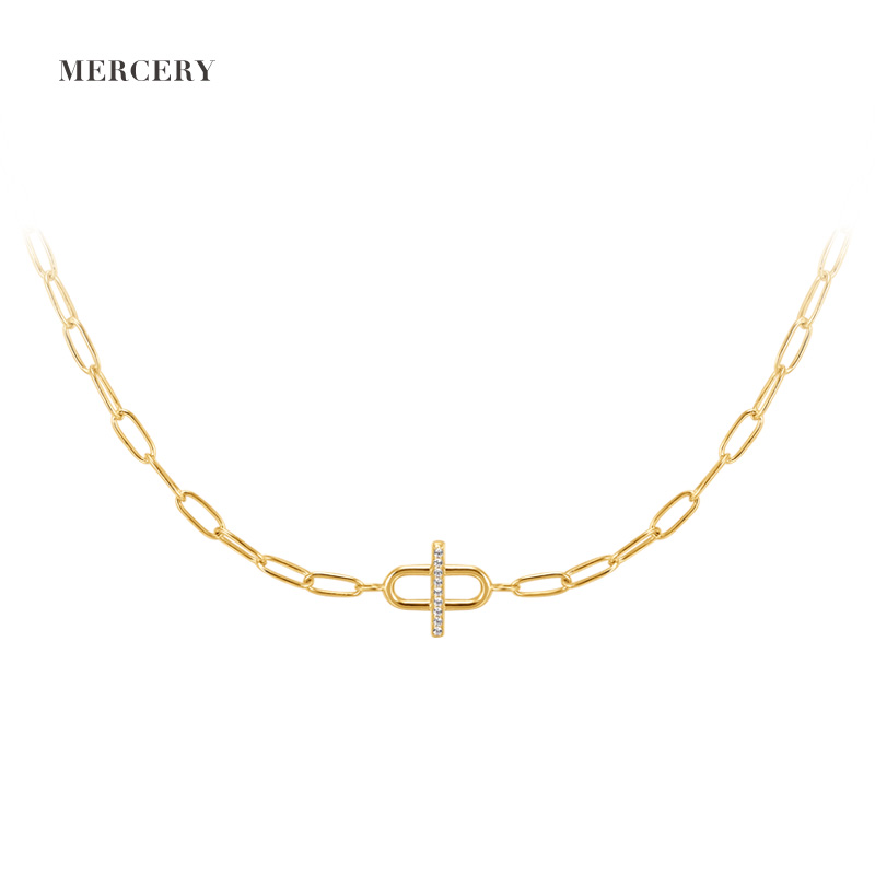 14K позолоченные цветной камень ожерелье леди Jewely звено цепи 925 Серебряное колье Скрепка из 14-каратного золота с Кулоны из нержавеющей стали