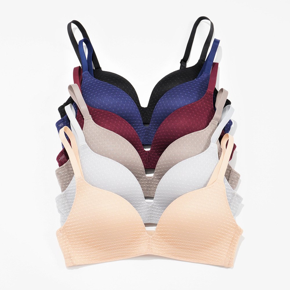 Ribbed Bra Push up Seamless Plain Sports A B Small Cup Women Breathable Underwear Gather Bra