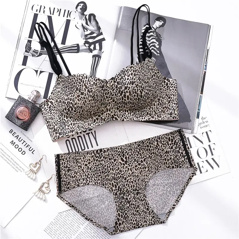 hot sale push up underwear beauty back bralette women leopard seamless bra set underwear