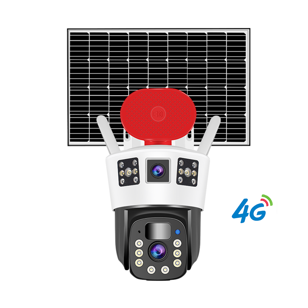 okam New Dual Lens 3 screen 4MP 4G Sim Card Solar Battery Powered Security Camera System CCTV PTZ Network Camera
