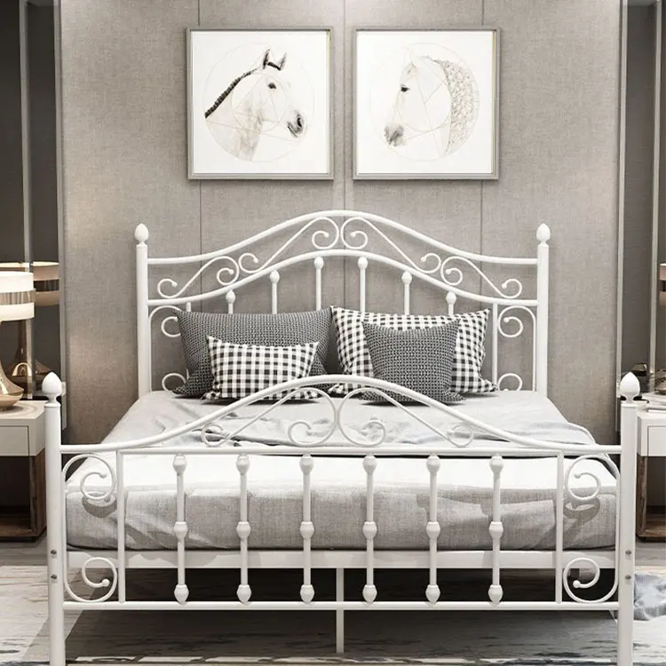 Modern classic design simple iron metal bed bedroom furniture hotel king size double bed