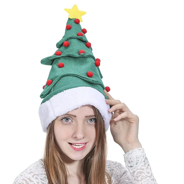 SJ016-2 EU top grade new products christmas tree caps berry ornaments non-woven green christmas hat