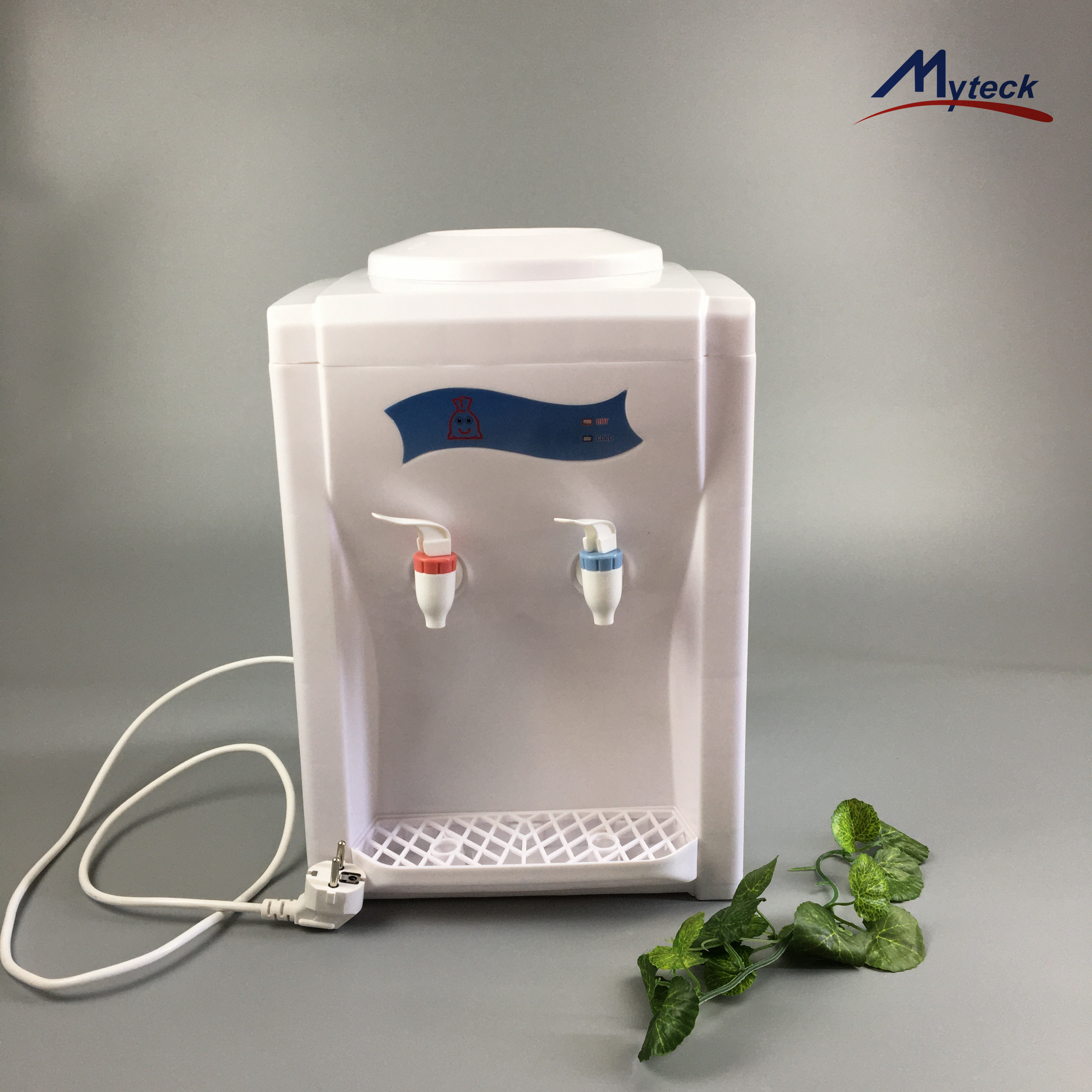 Myteck Wholesale Counter Top Cold Hot Water Dispenser Cooler with Electrical Cooling Heating for 5 Gallon Bottle Made in China