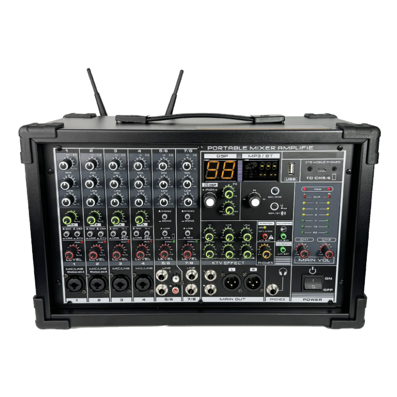 built in 300w-900 Watts 4ohms 8-Channel outdoor Portable Audio Console Mixer power mixing for outdoor Live stream performance