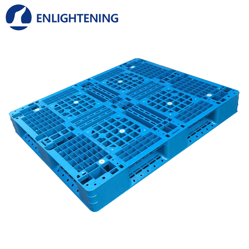 Heavy duty single side steel reinforece rackable warehouse storage open bottom deck type plastic pallet