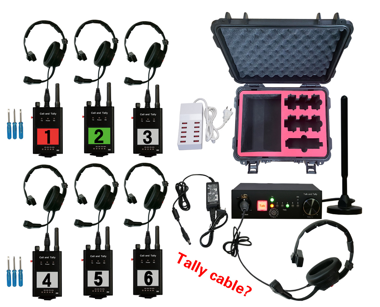 Wireless walkie talkie camera and 1 host, 6 extensions and 7 headphones of the live broadcasting company