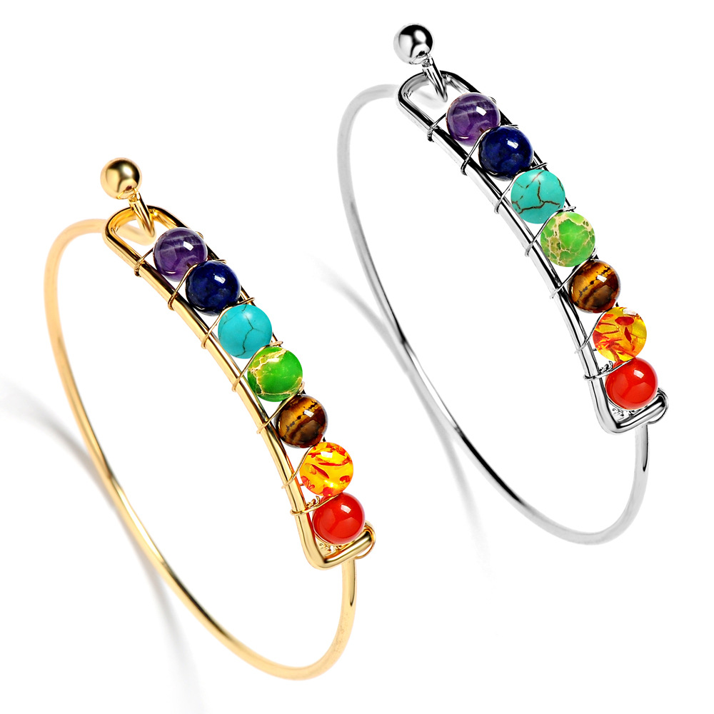 Beads Bangles Healing Charm for Women Yoga Energy Reiki Bracelets Jewelry Natural 6mm 7 Chakra Multicolor Making Jewelry Stone