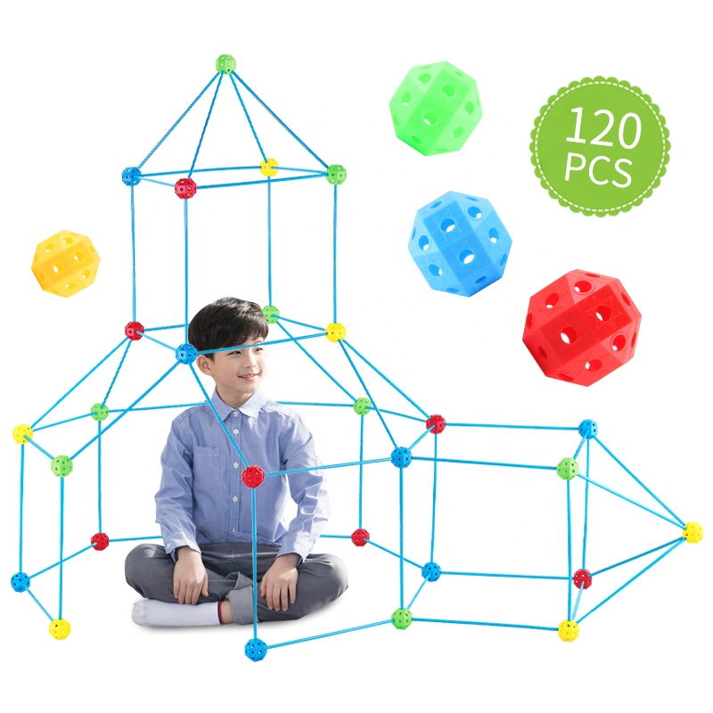 120 Pieces Fortress Architect Building Toy Gift DIY Building Castle Tunnel Tent Rocket Tower with Blanket