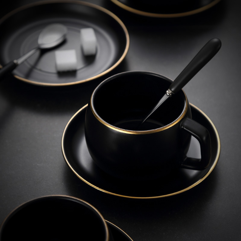 High quality black ceramic coffee cup afternoon tea black tea espresso coffee cup and saucer set
