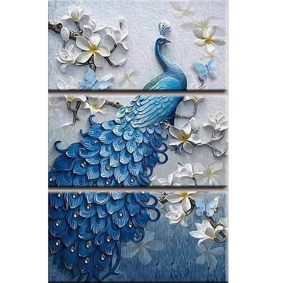 3 Piece Hd Picture Blue Peacock Flower Posters Art Decoration Wall Art Canvas Print Painting
