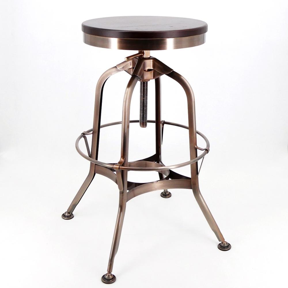 Club Kitchen Cafe Free Height High Chair Steel Swivel Retro Bar Stool - Gold Black