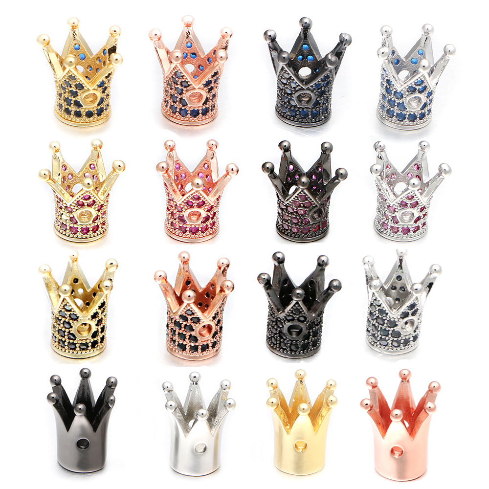 Red Blue Zircon CZ Crown Beads High Quality Jewelry Bracelet Accessories Metal Cooper Charms for Jewelry Making
