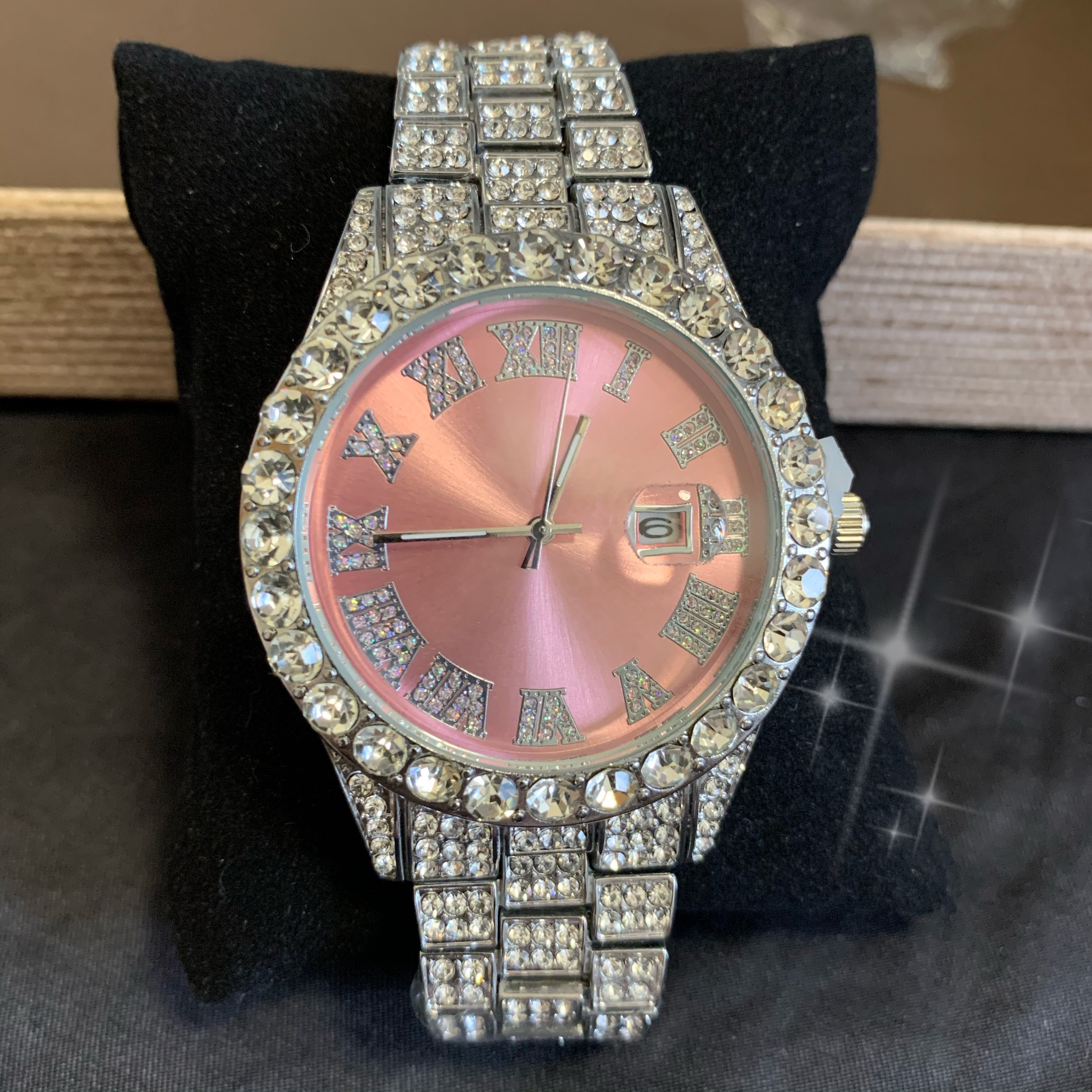 Горячая Распродажа в бутики ювелирных изделий Bling Кварцевые часы для ледяной девочки браслет розовый циферблат часы с бриллиантами Женские наручные часы класса люкс