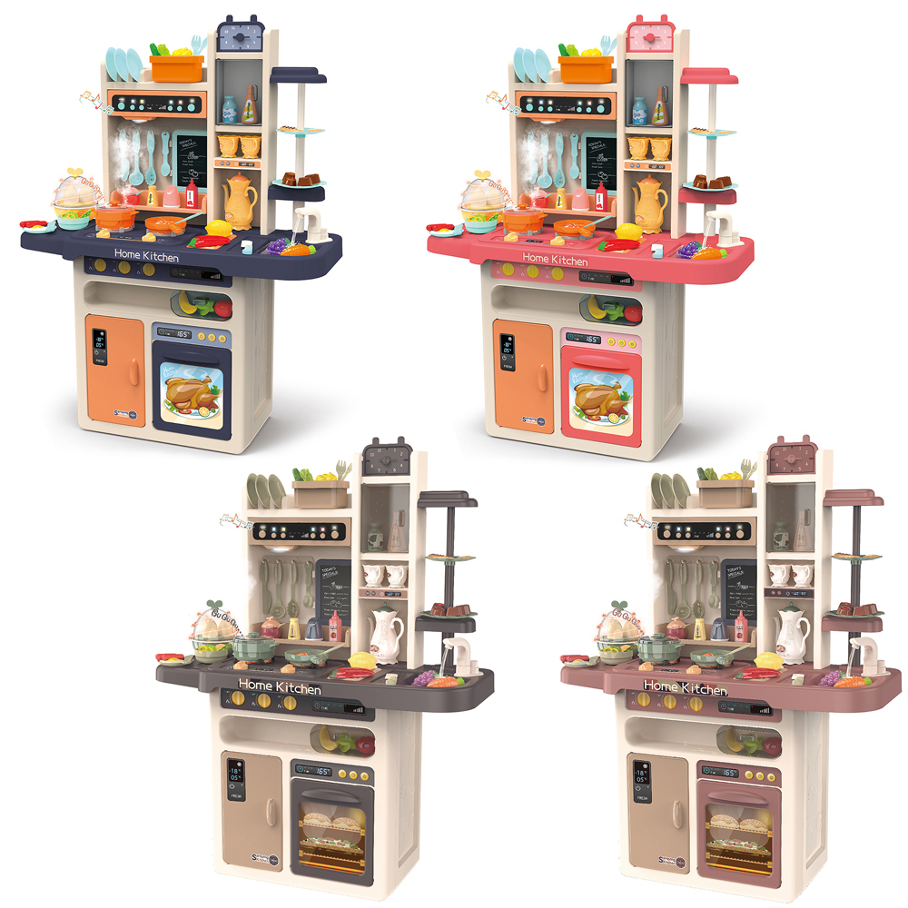 93.5cm 65pcs Kitchen Toy Set Vegetable Refrigerator Accessories Cooking Toy Set Pretend Play Big Kitchen Toys Music Light Spray