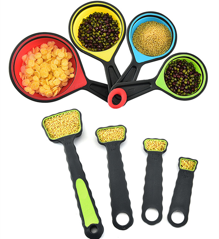 8pcs Collapsible Measuring Cups and Measuring Spoons for Liquid Baking and Cooking Kitchen Tools Kids Measuring Cup Foldable