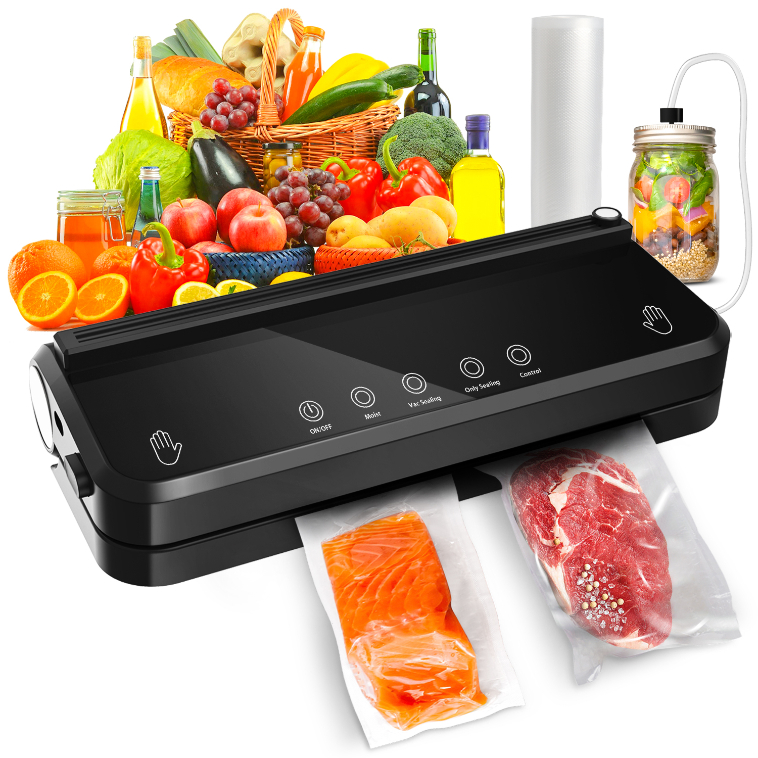 One button Full Automatic Dry Moist Food Preservation Vacuum Food Sealer Machine with Vacuum Seal Bags