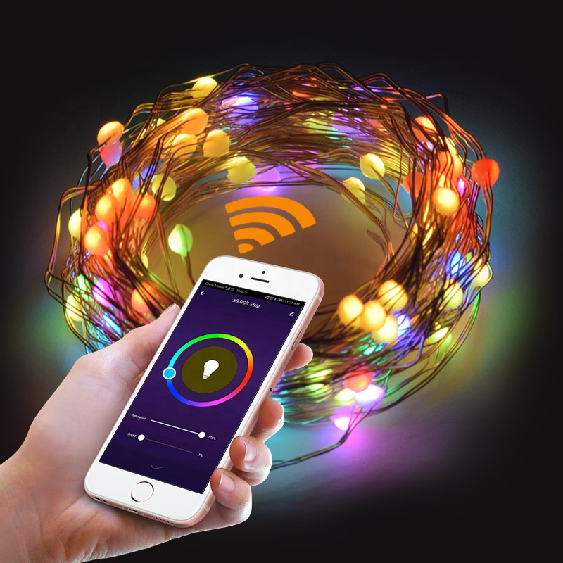 Уличное Рождественское украшение, интеллектуальная световая цепь с Wi-Fi, 5 м/10 м, rgb светодиодная Мерцающая подсветка, медная проволока, свадебная сказочная Гирлянда-занавеска