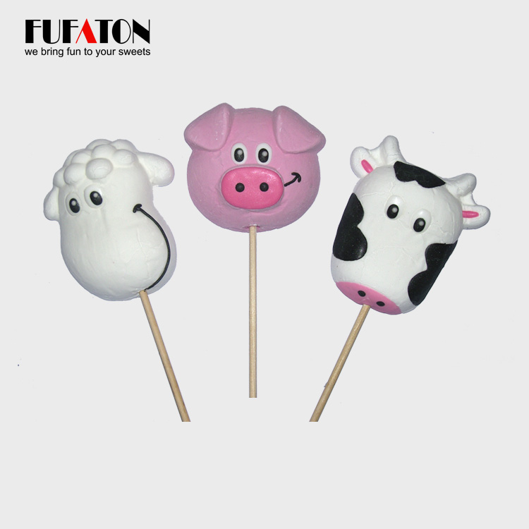 Hot sell handmade cow shape marshmallow lollipops candy