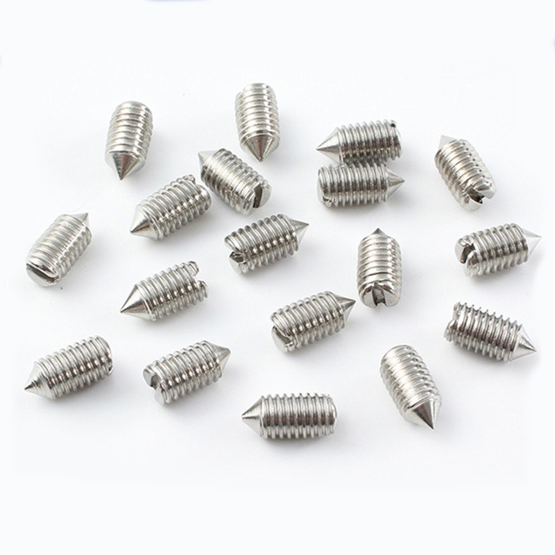 HOT Sell machine metre set screw GB71 copper silvery 304 Slotted set screws with cheese head Pointed end Slotted top wire
